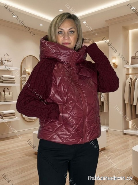 Bunda na zip s kapucí dlouhý rukáv dámská (SM/L ONE SIZE) ITALSKÁ MÓDA IMSM2689087/DUR S/M/L vínová