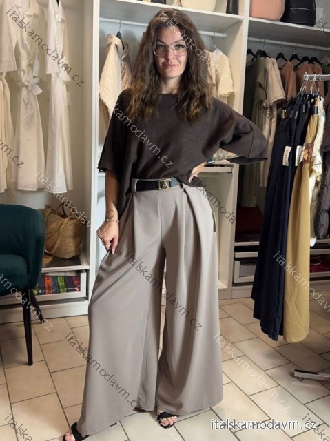 Kalhoty elegantní oversize dlouhé s širokou nohavicí s páskem dámské (S/M/L ONE SIZE) ITALSKá MODA IM3262969/DUR