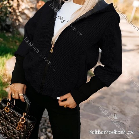 Bunda krátka dlhý rukáv dámska (S/M/L ONE SIZE) TALIANSKA MÓDA IMD24294/DUR S/M/L čierna