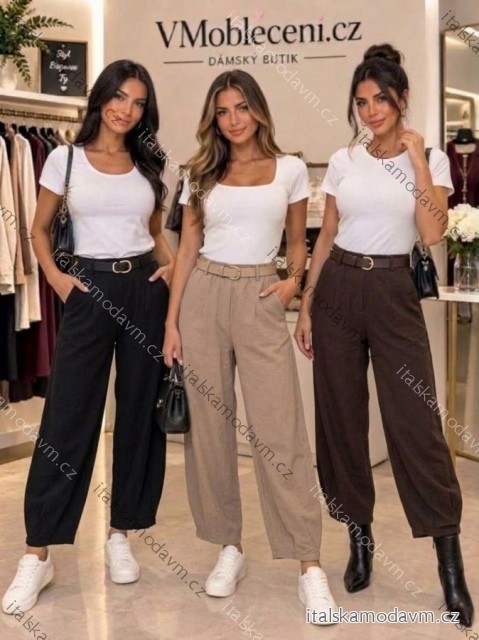 Kalhoty dlouhé manžestrové s páskem dámské (S/M/L ONE SIZE) ITALSKÁ MÓDA IM42610371/DUR